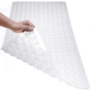 Bath Mat for Tub & Shower, Non Slip Soft Bathmat with Suction Cups & Drain Holes, Machine Washable Bathtub Floor Liner Mats for Bathroom, 35x16 Inch, Clear