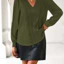 dowerme Womens Tops 2026 Spring V Neck T-Shirts Long Sleeve Shirts Lace Crochet Work Blouses Dressy Casual Loose Tunics (Green, S)