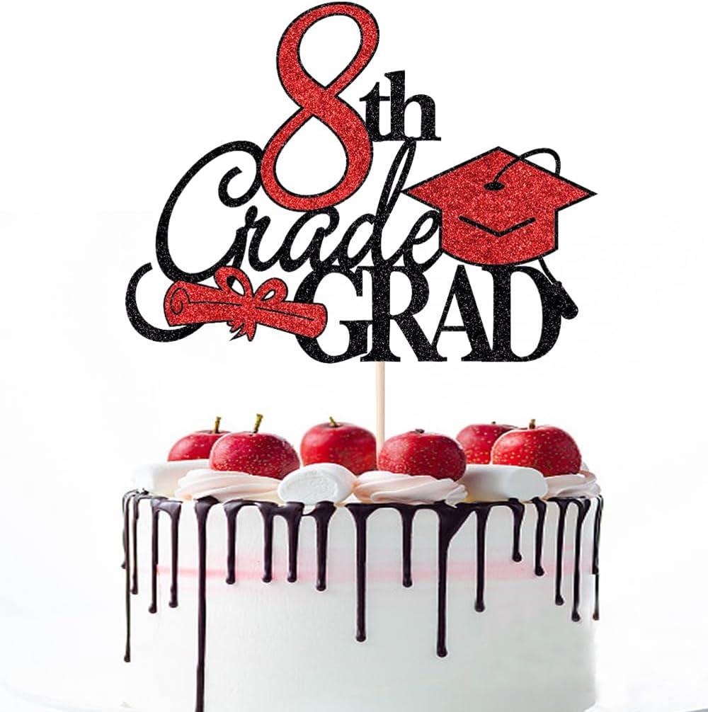 8th Grade Grad Cake TopperClass Of 2026 Graduation Decorations | Straight Outta 8th Grade Cake TopperBoy Girl Kids Eighth Grade Graduation Party Decoration Supplies Black Red