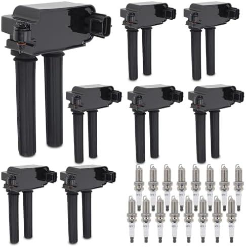 Sorghum Ignition Coil Pack and Spark Plugs Compatible with Dodge Ram 1500 2500 3500 Charger Durango Challenger Chrysler 300 Aspen Jeep Grand Cherokee Replace# UF504 C1526 5C1569 GN10352 Set of 8