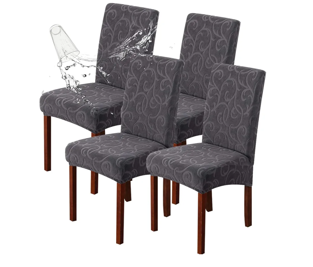 Search Chair Covers Stretch Parsons Chair Slipcovers for Dining Room Kitchen Chair Protector Cover, Removable, Washable (4, Flower Pattern-Dark Gray)