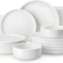 MALACASA Plates and Bowls Sets, 24 Pieces Modern Porcelain Dinnerware Set for 6 Ceramic Dishware Dishes White Kitchen Dinner Dining Ware Set Microwave and Dishwasher Safe, Series LUNA