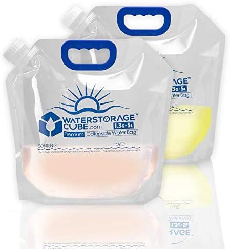 WaterStorageCube Premium Collapsible Water Container Bag, BPA Free Food Grade Clear Plastic Storage Jug for Camping Hiking Backpack Emergency, No-Leak Freezable Foldable Water Bottle 1.3/2.6 Gallon, 3 Pack