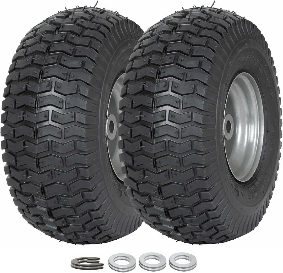 (2 Pack) WEIZE 15x6.00-6 Tire and Wheel Assembly, Replacement Riding Lawn Mower Front Tires, Compatible with Craftsman Riding Lawn Mowers, 3" centered Hub, 3/4" Bushing (Gray)