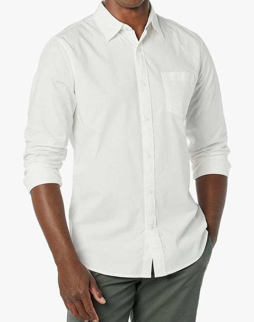 Amazon Essentials Men's Long-Sleeve Slim-Fit Stretch Poplin Shirt, 16Y