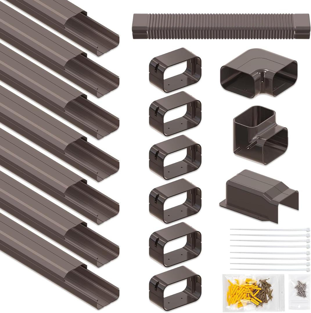 4" W 25 Ft L PVC Decorative Line Set Cover Kit for Ductless Mini Split Air Conditioners, 25 FT Line Set Tubing Cover for Central AC, Heat Pumps Systems, Brown