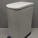 KSSKSS 2.6 Gallon Slim Bathroom Trash Can with Soft Close Lid, 10L Stainless Steel Garbage Can with Removable Liner Bucket, for Narrow Spaces, Bathroom, Bedroom (White)