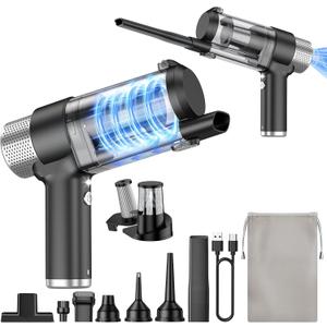 JONYJ Handheld Car Vacuum Cleaner Cordless, 16000PA Hand Held Vacuum Portable, 2 in 1 Air Duster and Mini Vacuum Cleaner Rechargeable with Led, Multi-Nozzles & Washable Filters for Home Office Car Pet (Black & Silver)