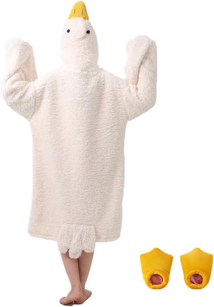 Wearable Goose Blanket Hoodie Onesie,Duck Oversized Blankets Hooded Costume for Adult & Kid,Warm Cozy Sleeping Bag (Medium)