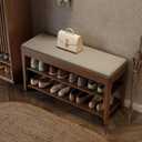 Shoe Bench with Storage, Wooden Shoe Storage Bench with Cushion&Hidden Drawer, 2-Tier Shoe Rack Bench for Entryway, Mudroom, Hallway, 39.4"W x 13.6"D x 21.3"H