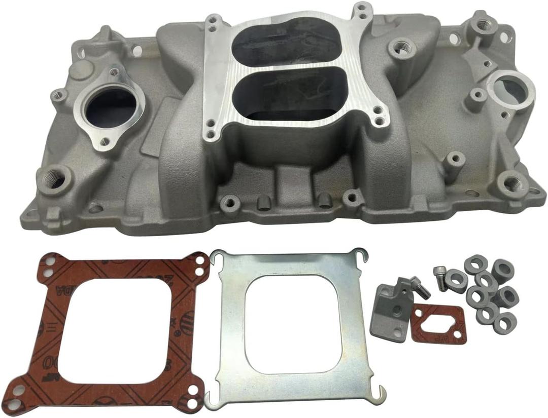 1 PC SHLPDFM Satin aluminum Intake Manifold 180Dual Plane Intake Manifold Compatible with 1957-1995 Small Block Chevy SBC 283 327 350 Idle-5500RPM Manifold