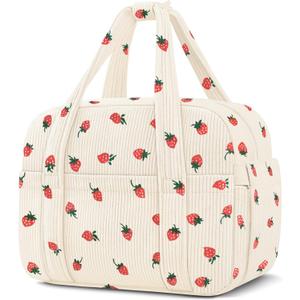 Corduroy Lunch Box Lunch Bag for Women Men, Cute Strawberry Small Insulated Reusable Work Leakproof Simple Lunch Boxes Tote Bag Adults Cooler Bag