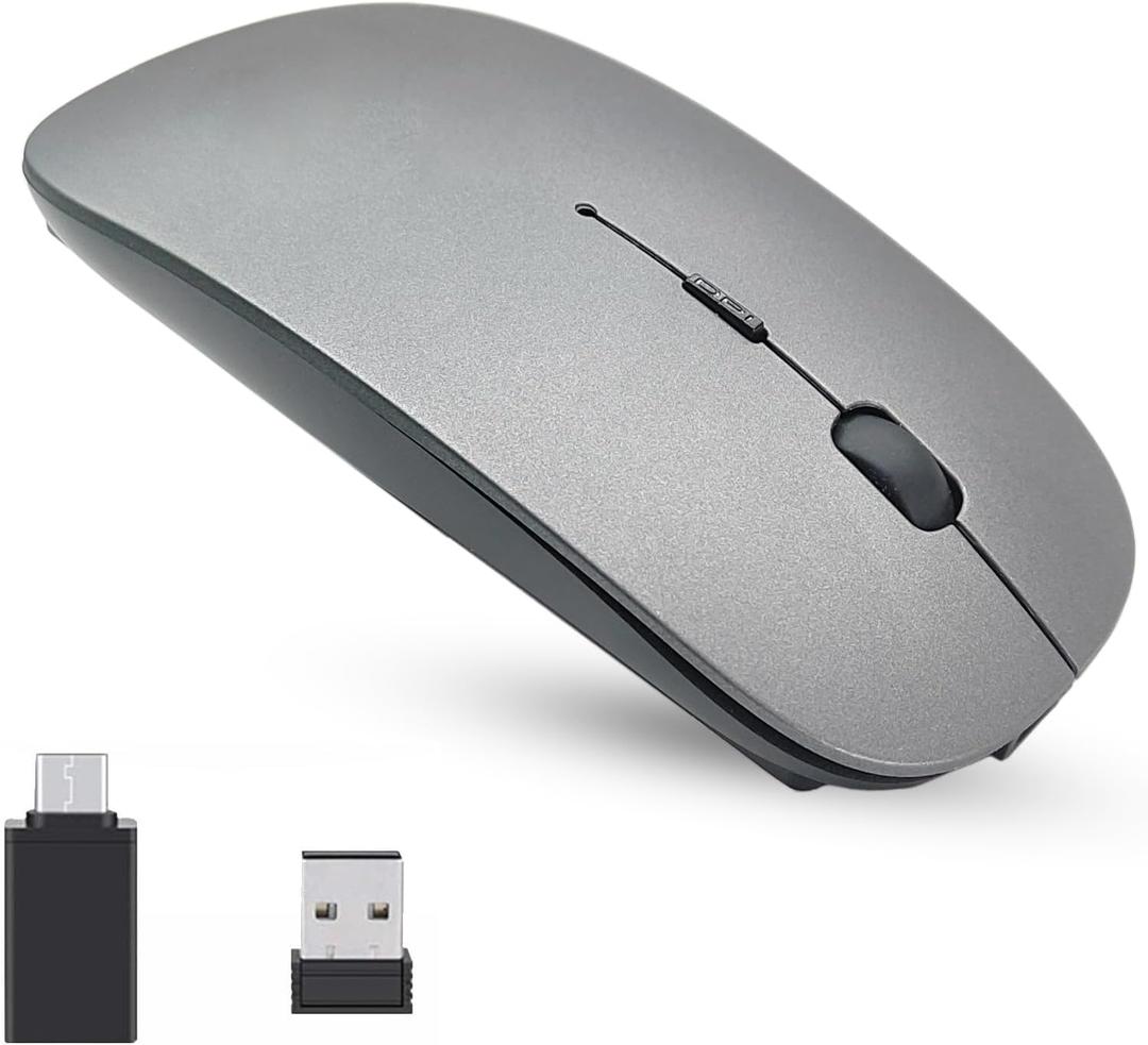 Bluetooth Wireless Dual Mode Mouse,Rechargeable Mouse for Mac/Windows/Android Tablet,Bluetooth Wireless Mouse for iPad/Mac/Laptop/PC/Computer,2.4G Wireless Mouse for Desktop/Notebook/Computer(Gray)