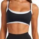 LASLULU Womens Double Layered Sports Bra Adjustable Spaghetti Straps Sexy Scoop Neck Wireless Padded Workout Yoga Crop Tops, Medium