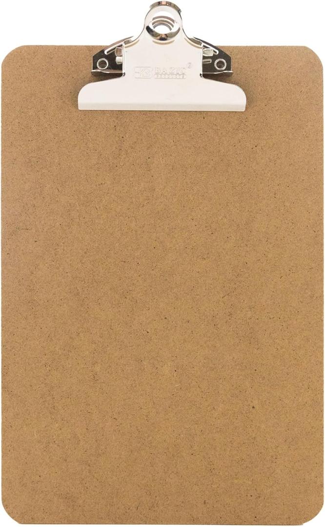 BAZIC Memo Size Hardboard Clipboard w/Sturdy Spring Clip (1-Pack)