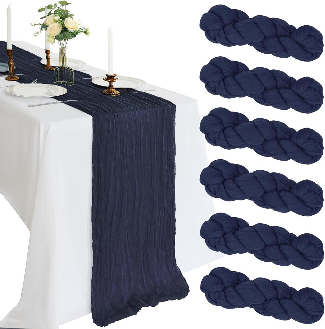 6 Pack 10FT Navy Blue Cheesecloth Table Runner 120 Inch Long Gauze Rustic Boho Spring Cheese Cloth Table Runner Sheer Fabric Decorations for Holiday Party Wedding Banquet Bridal Baby Shower Decor