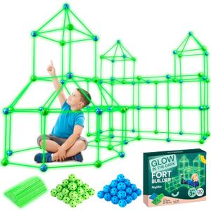 PLAYVIBE 130 PCS Glow in The Dark Kids Fort Building Kit  Air Forts for Kids Toys  Crazy Forts Builder  Blanket Kits for Indoor/Outdoor