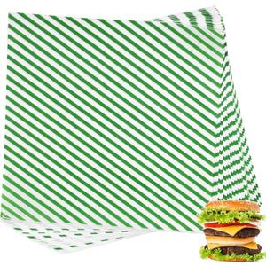 200 Sheets Green and White Striped Food Wrapping Paper, Dry Waxed Deli Paper, Paper Liners for Plastic Food Basket, Bread and Sandwich Wrap Paper (12''x12'') (Green/White)