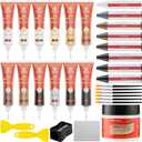 Wood Furniture Repair Kit 12 Colors, Wood Filler Putty with Filler Sticks Hardwood Laminate Floor Repair Kit, Restore Scratch, Cracks, Discoloration for Furniture, Door, Cabinet, Floor, Table (31PCS)