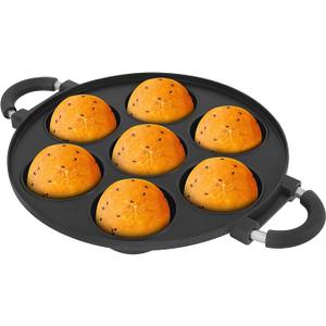 7 Holes Takoyaki Maker, Non Stick Round Shaped Cake Cooking Breakfast Brunch Cooking Pan for Home & Commercial Lightweight Small Pancake Maker for Homes, Snack Bars, Roadside Stalls