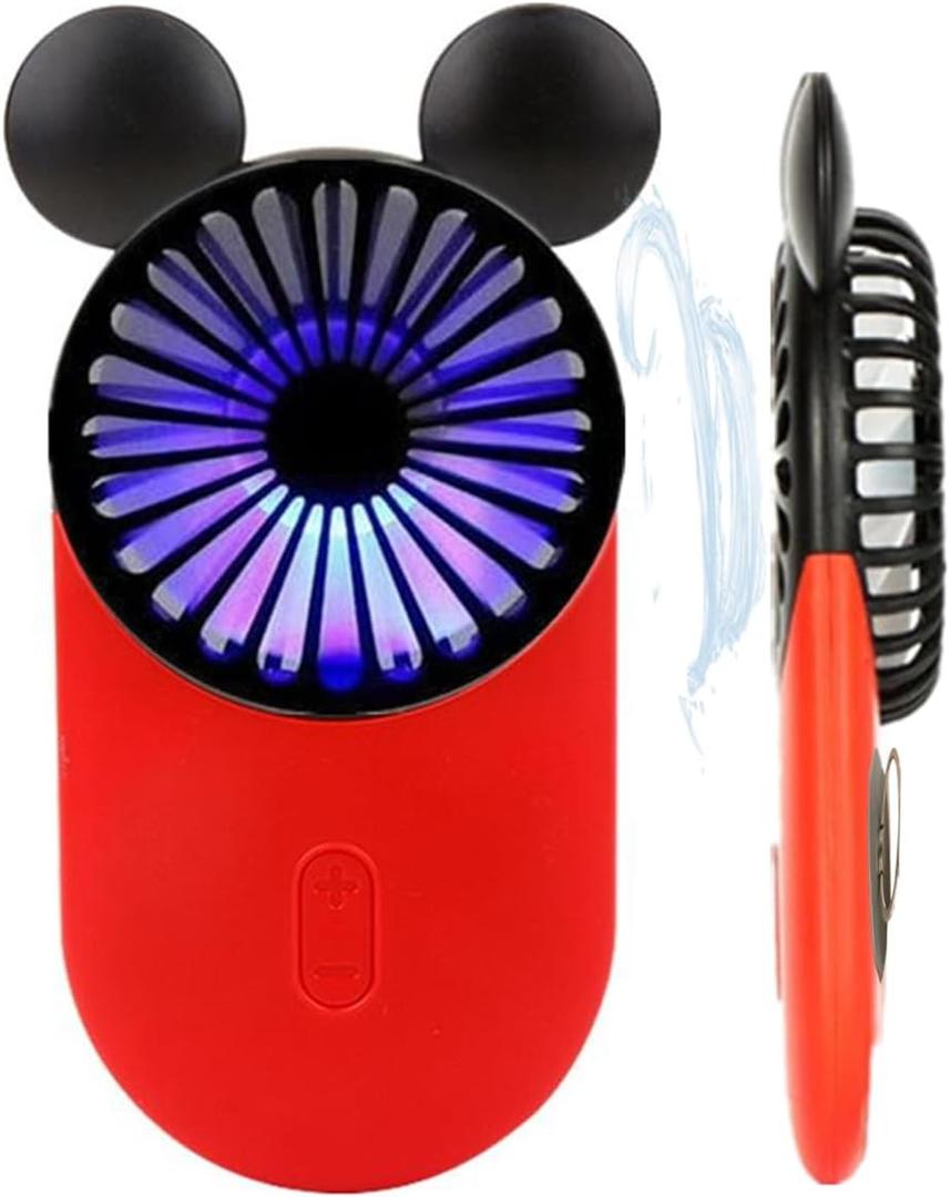 Generic Cute Mouse Personal Mini Fan, Handheld USB Rechargeable Fan with Pretty LED Light, 3 Adjustable Speeds with Portable Holder, for Indoor Or Outdoor Park School, Red