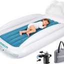 Toddler Air Mattress with Electric Pump, Inflatable Toddler Travel Bed with Safety Sides, Portable Kids Blow Up Mattress for Travel, Camping Grandma Sleepovers Playing Air Bed, Gift for Kids (63"L x 40"W x 11"Th)