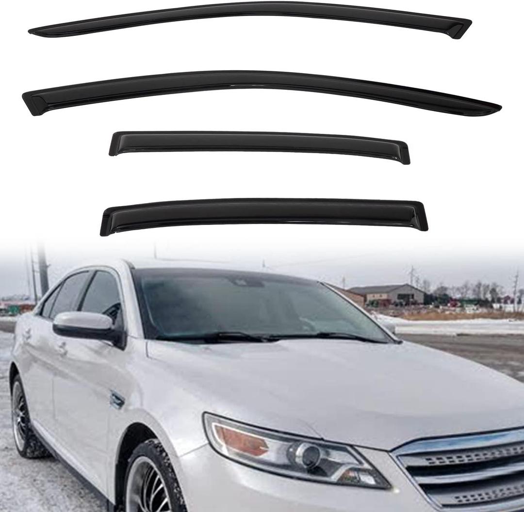 4pcs Out-Channel Smoke Tint Rain Guard compatible with compatible with 2010-2019 Taurus Tape-On Vent Deflector Window Visors Car Accessories