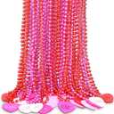 Ecally 24 Pcs Valentines Day Party Heart Shaped Beads Necklaces Pedant Red Pink Bead Necklace for Valentines Day Accessories Party Decorations