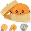 Dumpling Squishy Stress Ball, JHSRVER Mystery Dumpling Squishies, Dumplings Stretchy Desk Toy, Handmade Squeeze Toys, Bun Dough Fidget Toy with a Steamer(Orange)