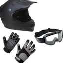 Lunatic Youth MX/ATV Helmet Goggles & Gloves - DOT Approved - Boys Girls Kids (Large, Matte Black)