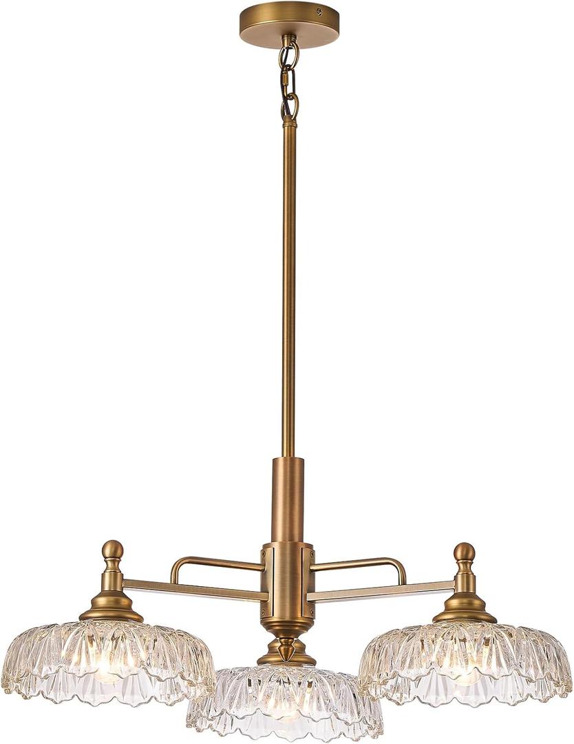 HDDFL Chandelier Pendant Lights Fixture Vintage Pendant Lighting Fixtures 3 Lights Chandelier E26 Base Brass Kitchen Glass Hanging Lamp for Island Dining Room Living Room