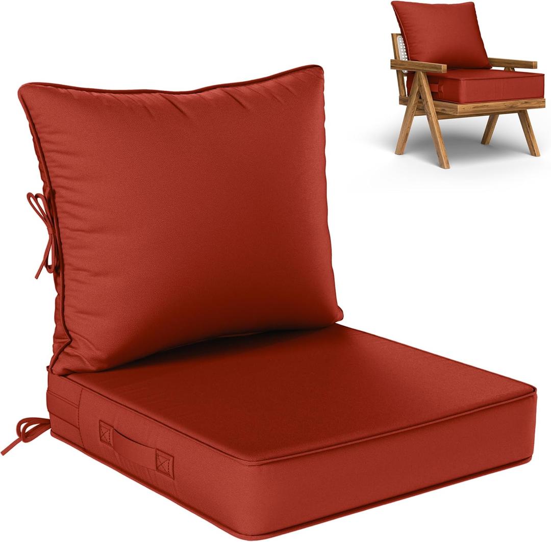 Outdoor Seat Cushion Set 19 L 19 W 4 H Inch Waterproof & Fade Resistant Patio Furniture Cushions with Removable Cover with Handle and Straps for Sofa Chairs, Chairs, Terra Red