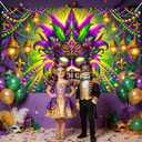 Mardi Gras Backdrop Mardi Gras Festival Mask Banner 71 x 43 inch Festival Carnival Masquerade Dress Up Prom Party Supplies Decorations Photoshoot Photography Background Photo Booth Props