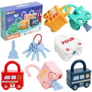 Montessori Learning Toys Sorting & Matching Locks and Keys Toddlers Sensory Car Activity Fine Motor Toy, Birthday Thank You Gifts for Kids Age 2-5 Years
