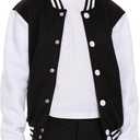 Kids Baseball Jacket School Varsity Uniform Casual Sweatshirt Girls Sweater Jacket Baseball Solid Color (10 Years, Black 01)