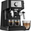 De'Longhi Stilosa Manual Espresso Machine, Latte & Cappuccino Maker, 15 Bar Pump Pressure + Milk Frother Steam Wand, Black / Stainless, EC260BK, 13.5 x 8.07 x 11.22 inches