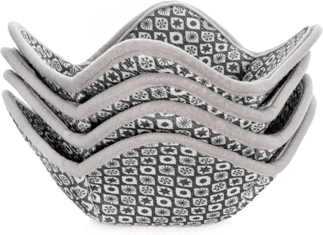 Microwave Bowl Cozy Holders Set of 4  for Hot and Cold Bowls, Plates and Dishes Bowl Holder for Microwave (Gray and White)