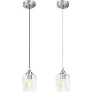 VONLUCE Pendant Lights Kitchen Island, Brushed Nickel Pendant Light Fixtures with E26 Base & Adjustable Cable, Modern Pendant Lighting with Glass Shade for Living Room Bedroom Hallway, 2 Packs
