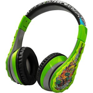 eKids Teenage Mutant Ninja Turtles Wireless Headphones for Kids, Bluetooth Headphones with Microphone Includes Aux Cord, Earphones for School, Home, or Travel