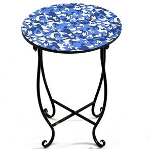 Patio Side Tables, 14"" Indoor Outdoor Metal Side Table for Poolside Bistro Balcony Yard Porch Bedside, Weather Resistant Metal Accent Table for Indoor Outdoor Use, Easy Assembly (Blue)