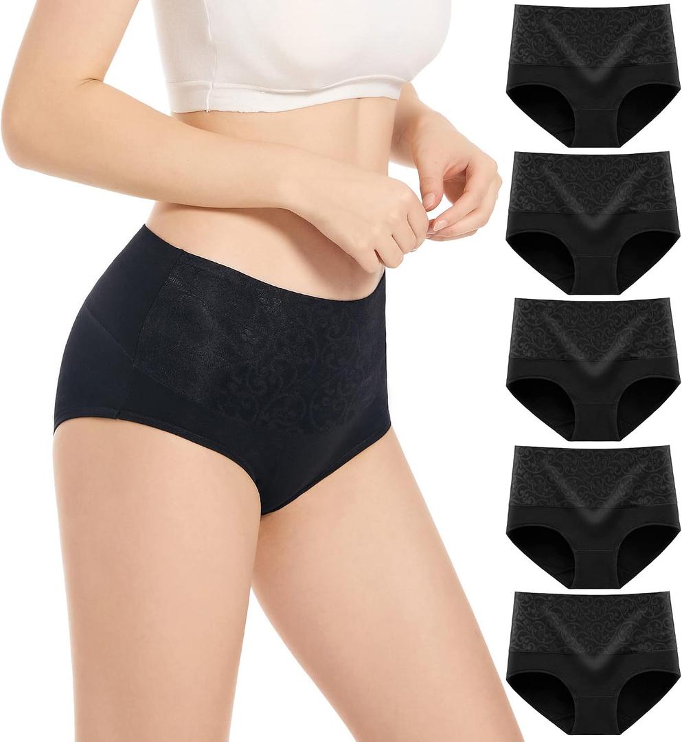 youlehe Women's Cotton Underwear Briefs High Waist Full Coverage Soft Breathable Panties (Black, XXXL)