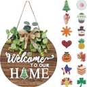 Interchangeable Seasonal Welcome Sign Front Door Decoration, Rustic Round Wood Wreaths Wall Hanging Outdoor, Farmhouse, Porch, for Spring Summer Fall All Seasons Holiday Halloween Christmas. (12 Inch, 01blown)