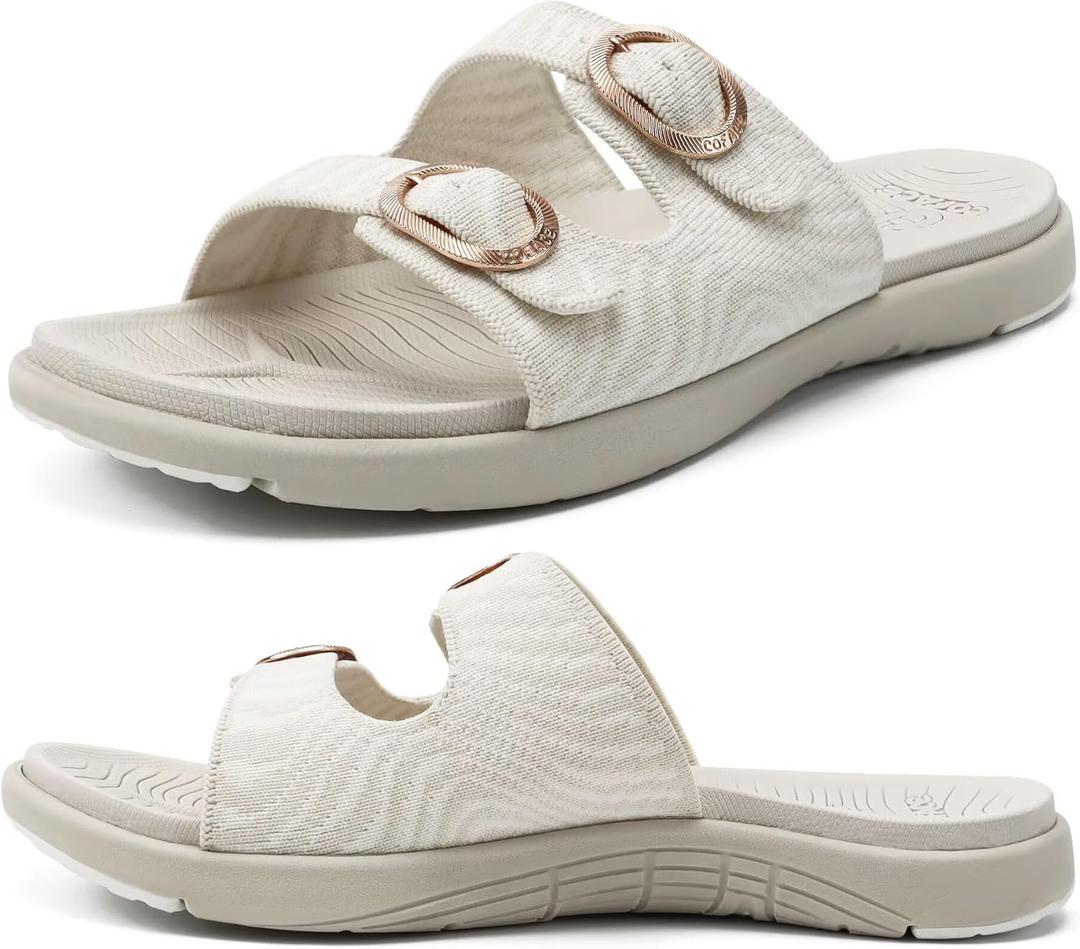 COFACE Womens Sandals Comfortable Orthopedic Orthotic Recovery Ladies Plantar Fasciitis Walking Cushioned Cloud Slip On Slides for Woman 10