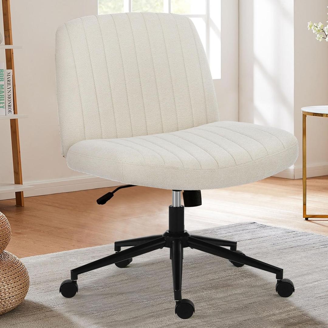 Style: ModernRoll over image to zoom in 2+ Sweetcrispy Criss Cross Chair Legged, Armless Office Desk Chair with Wheels, Swivel Vanity Height Adjustable Wide Seat Computer Task Seating - Beige, 