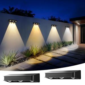 AUDERWIN Solar Fence Lights, 1200 mAh Solar Wall Lights Outdoor Waterproof IP65 led for Outside Backyard, Patio, Front Porch, Yard, House, Garden, Pool Decor (6 Pack)