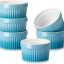 MALACASA Ramekins 8 oz Oven Safe, Large Ceramic Souffle Dishes for Baking & Serving, Stoneware Custard Cups Ramekin for Creme Brulee, Baking Bowls Set of 6, Blue, Series RAMEKIN-DISH