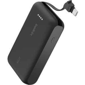 Belkin Portable Charger, Power Bank 10,000mAh with Integrated Cable - 20W Fast Charge USB-C Power Delivery, Portable iPhone Charger for iPhone 16 Series, iPad Pro, Galaxy S25, and More - Black