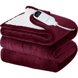 Bedsure Electric Blanket Full Size - Soft Flannel Heated Blanket, Fast Heating with 10 Time Settings & 6 Heat Settings, Warm Gift for Grandma (72x84 inches, Burgundy)