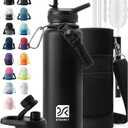 40 oz Insulated Water Bottle | Thickened Stainless Steel Vacuum Metal | Portable Sports Water Jug for Gym and Hiking with Straw, Carrier Bag, Handle Strap | BPA-Free 40 oz, Black