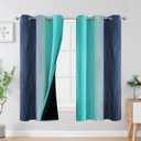 Estelar Textiler Teal and Navy Blue Blackout Curtains for Boys Bedroom, Full Room Darkening Grommet Ombre Curtains for Living Room, Thermal Insulated Light Blocking Gradient Drapes, 42Wx63L, 2 Panels